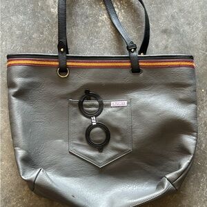 Gray and Black Tote Bag with Modern Metallic Finish